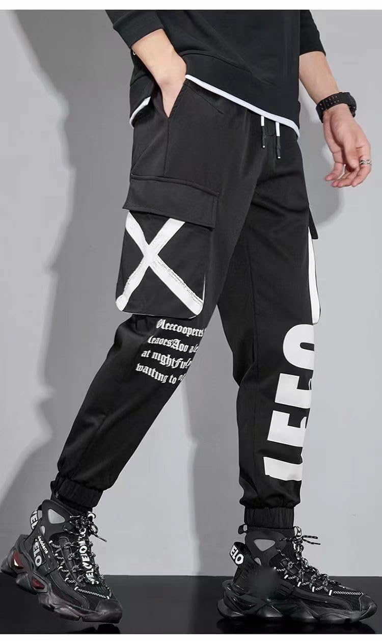 Wiosenne spodnie cargo dla mężczyzn, klasyczne, casualowe, streetwear, z paskami i wieloma kieszeniami