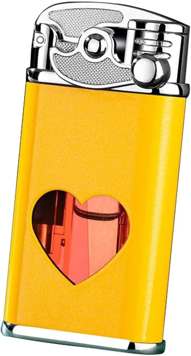 Torch Lighter Jet Flame Refillable Butane Windproof Portable Lighter with Adjustable Flame Dial Retro Rocker Arm Ignition Lighter Metal Drawing Lighter for BBQ, Fireworks,Camping (Yellow)
