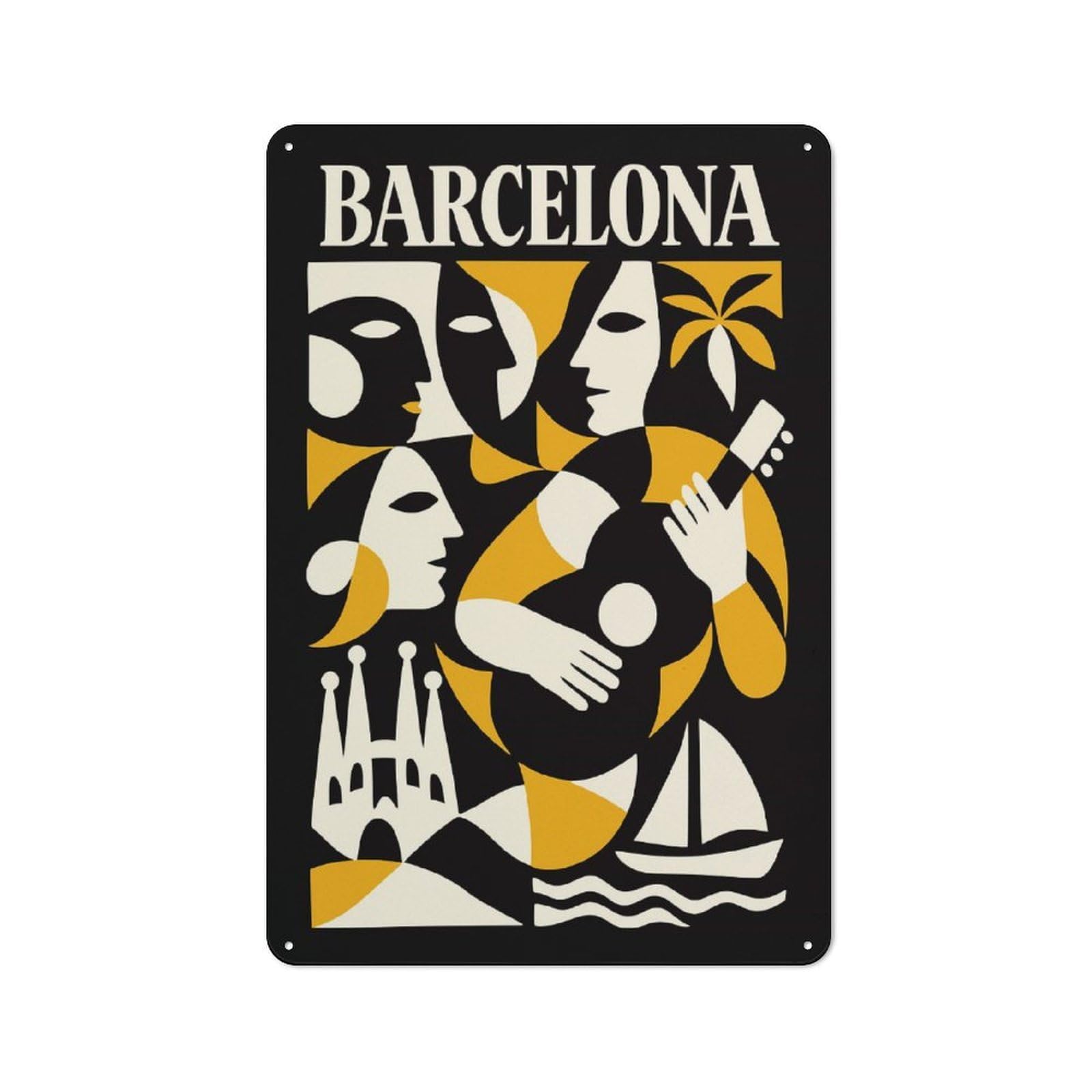 Junmoney Style-14 Rustic Barcelona Travel (5) Rustic Tin Sign 30X20cm, Porch Wall Decor For Greenhouse, Garden Room, Cafe Or Entryway