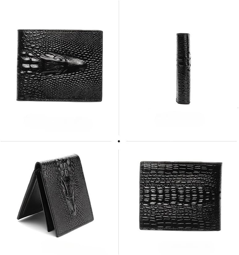 Genuine Leather Bifold Wallet with RFID Blocking, Slim Alligator Pattern Design, ID Window and Gift Box (Black) - Image 4