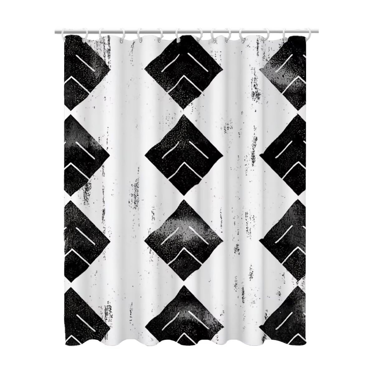 Rideau de douche anti-collant en tissu polyester blanc lesté avec 12 crochets