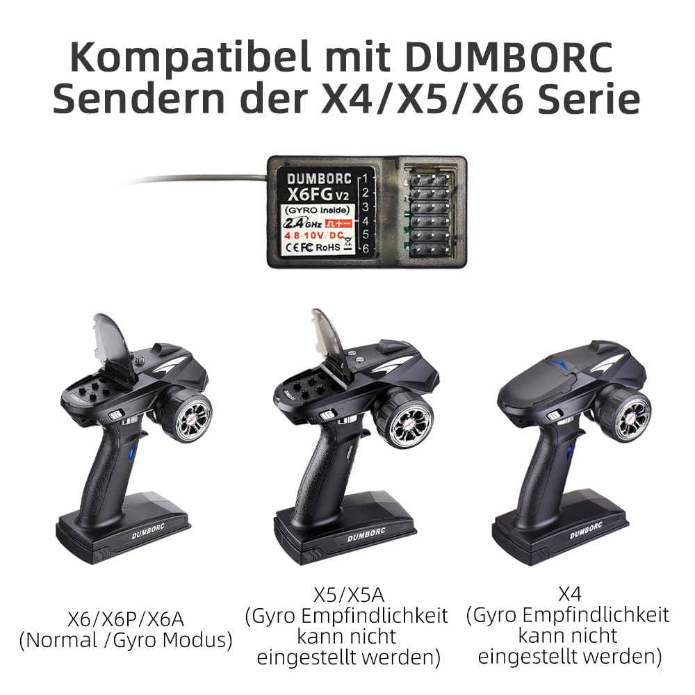 DUMBORC 2 Stück X6FG (eingebauter Gyro) 6 Kanäle 2,4GHz RC Empfänger | DUMBORC X6, X4, X5 Sender, RC Auto, Boot, Panzer, Drifting Auto