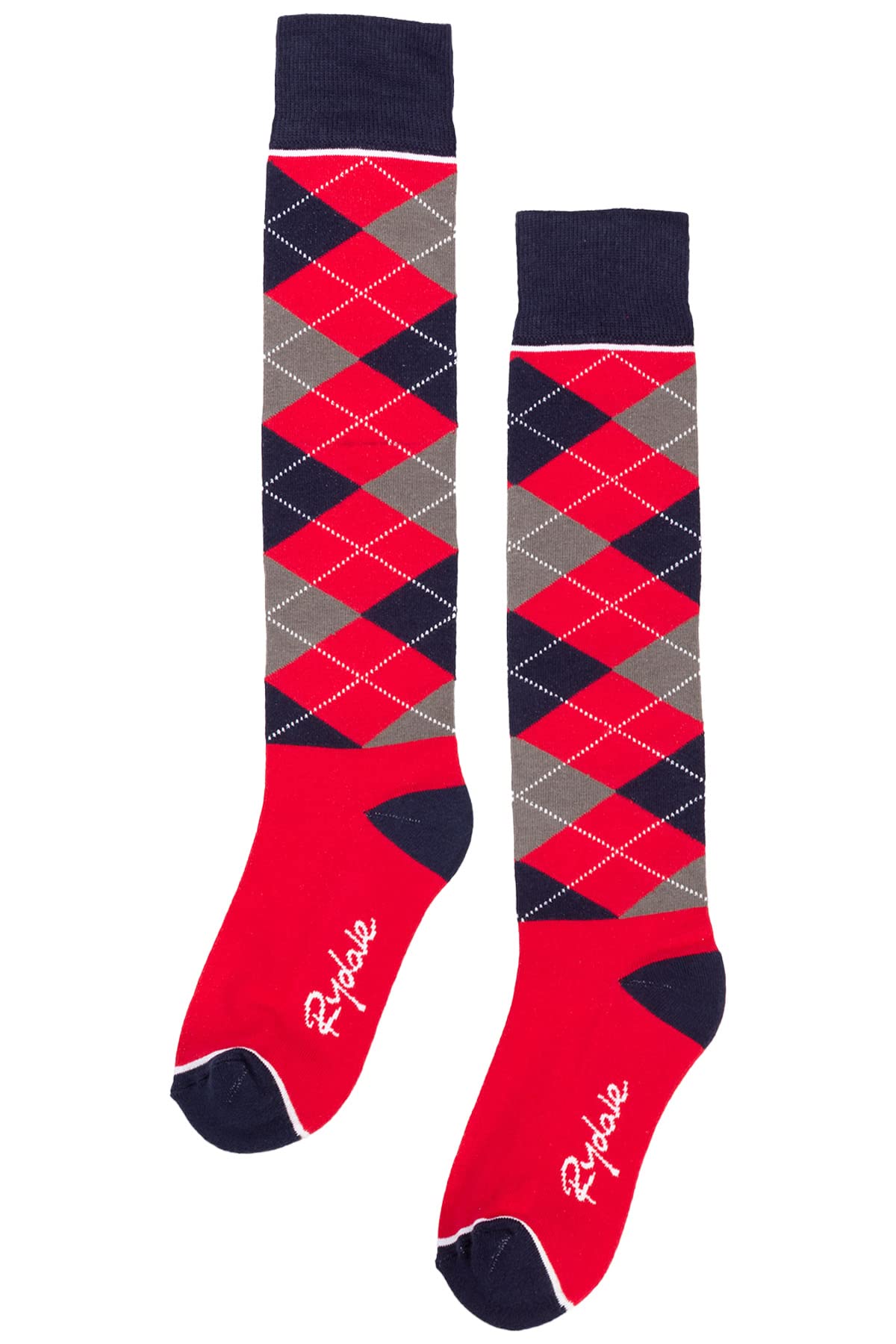 Rydale Ladies Knee High Socks Cotton Blend Women's Boot Sock Cushioned Sole Long Socks (Argyle III Cherry)
