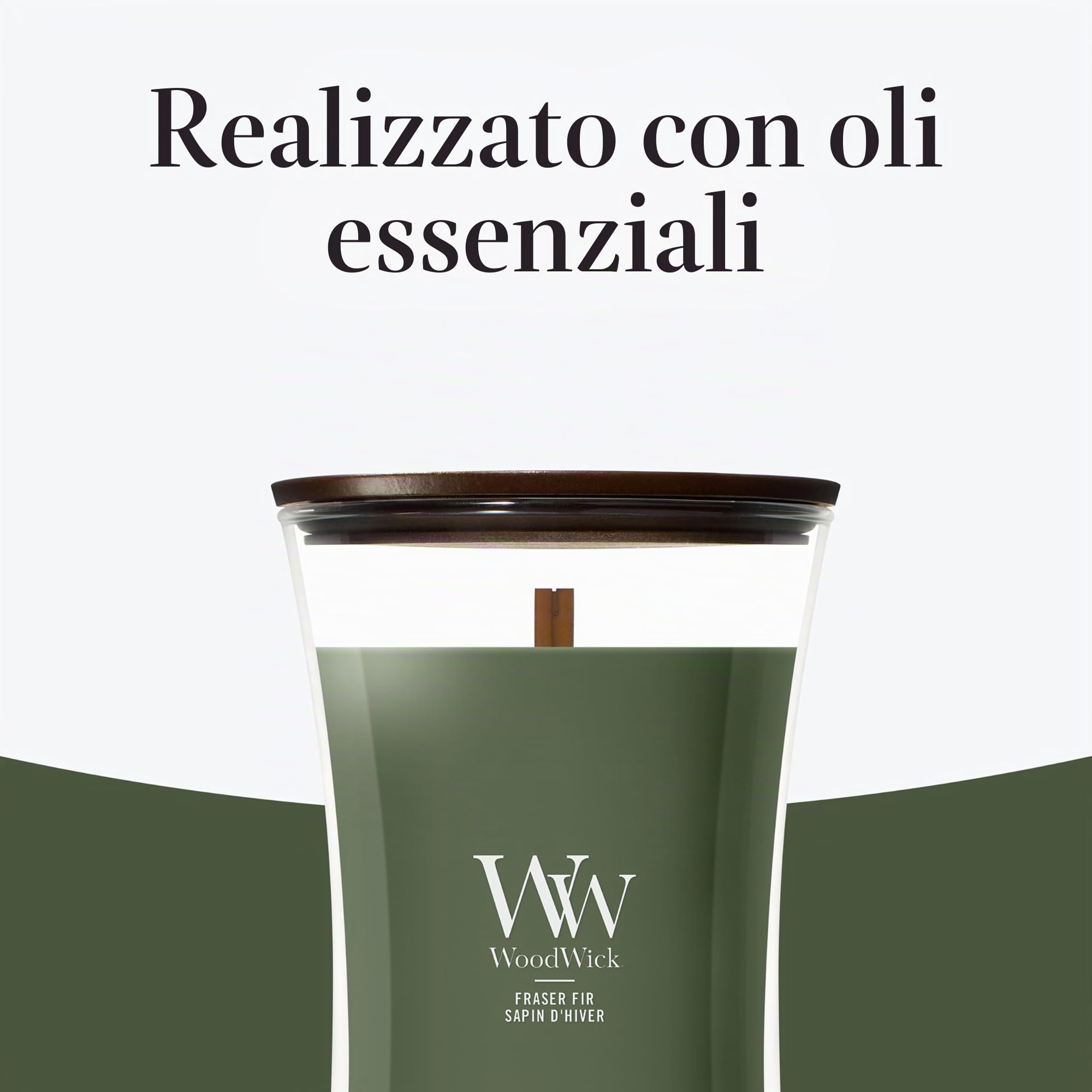 WoodWick Hourglass Candela Profumata Grande | Fraser Fir | Con Stoppino Scoppiettante | Fino a 130 Ore