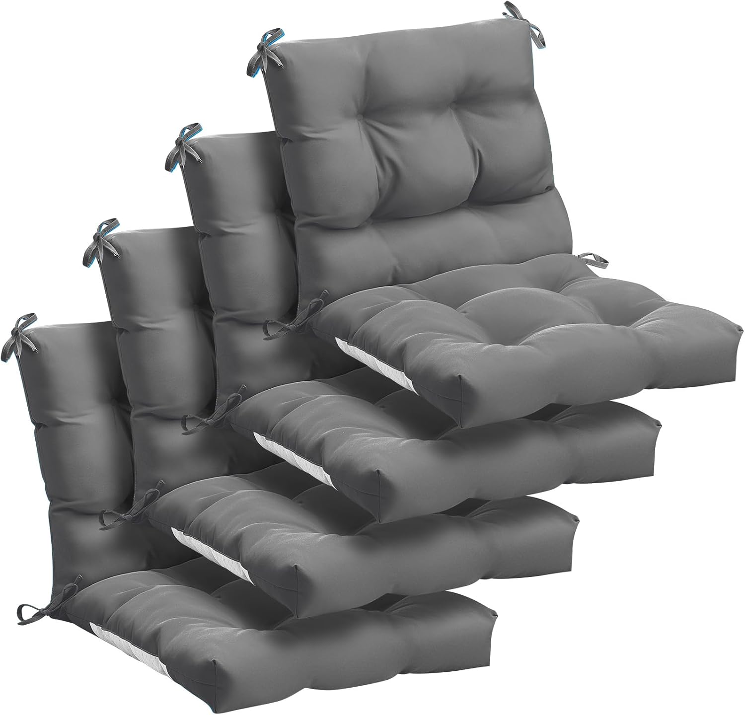 Marsui 4 Pcs Outdoor Indoor Seat/Back Chair Cushions Tufted Pillow with Ties All Weather Replacement Cushions Patio Furniture Cushions Outdoor Furniture, 42 x 21 Inches (Dark Gray)