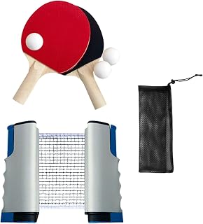 Table Tennis Equipment Set with Rackets and Balls, Retractable Net for Home Use, Grey