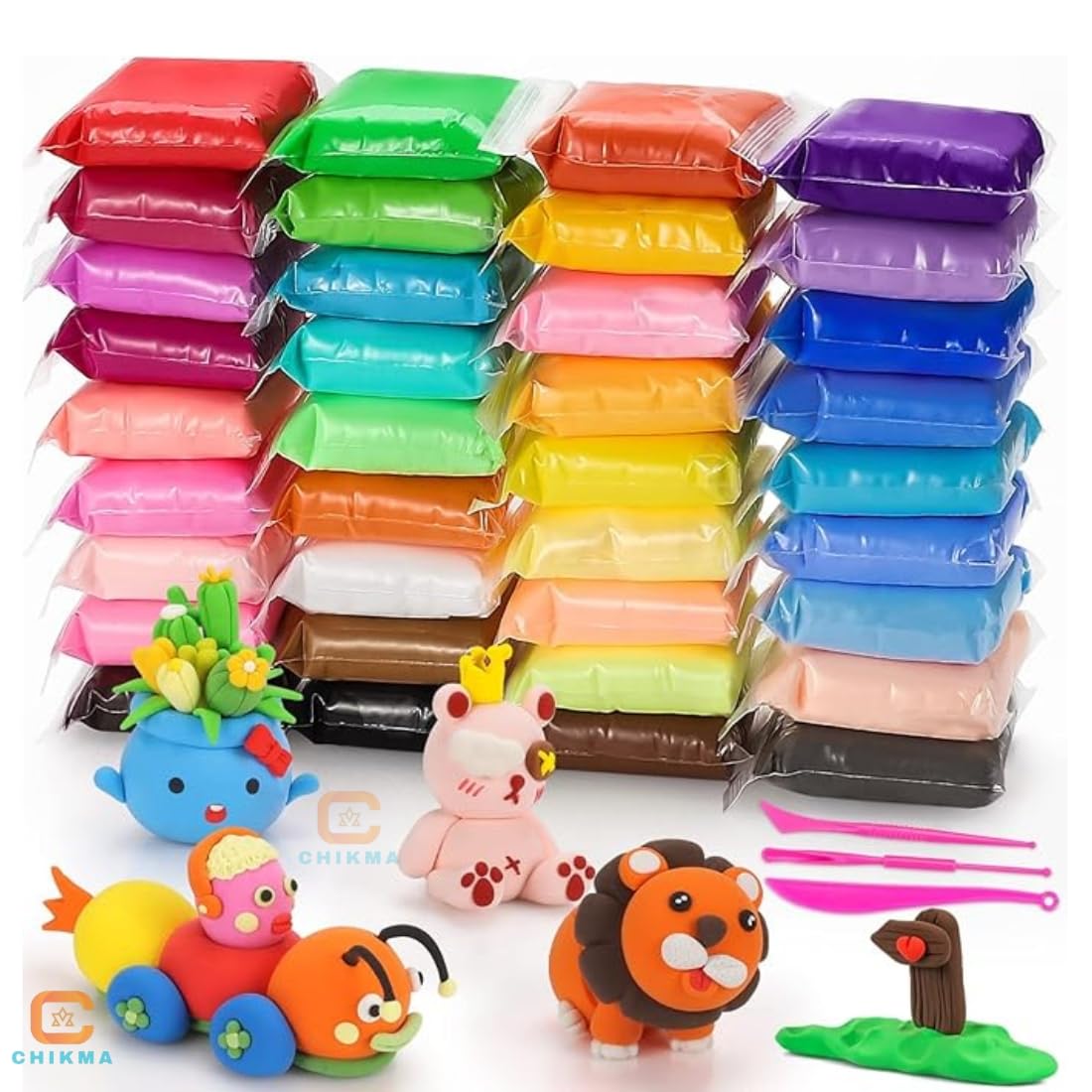 Kids Colour Clay Toy – 12 Pcs Air Dry Play Dough with 3 Sculpting Tools | Art & Craft Clay Set | Birthday Return Gift for Boys and Girls-picture-19