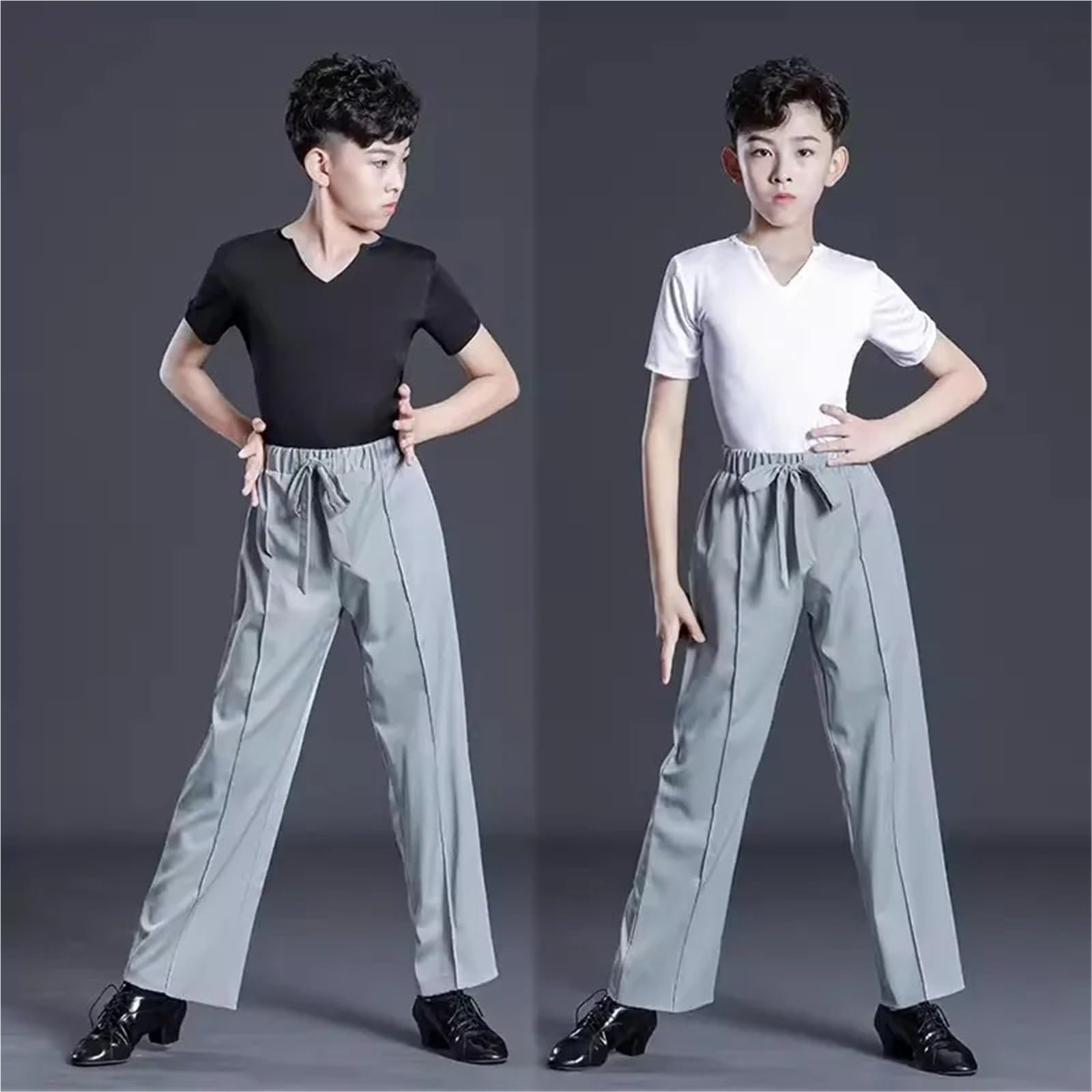 Pantaloni Uomo Eleganti Set Da Ballo Latino For Bambini, Azzurro Chiaro, Abbigliamento For Balli Latino For Bambini, Abbigliamento For Balli Rumba/cha Cha/samba, Pantaloni Neri Con Lacci(160CM,Pant 2)