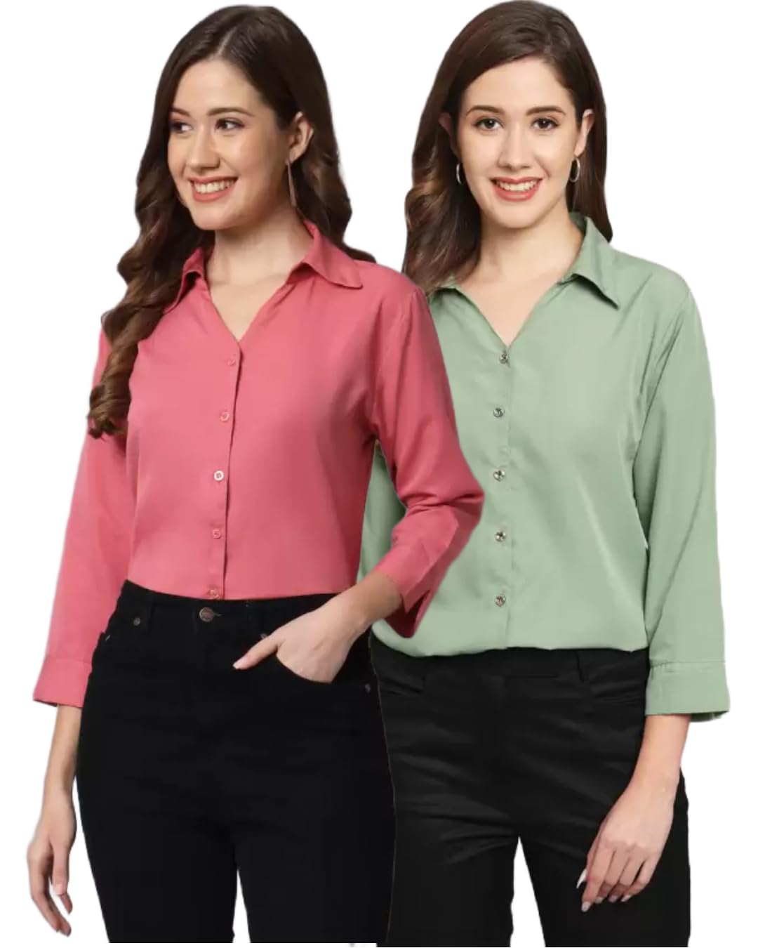funday fashion Women Regular Fit Solid V Collered Casual Shirt (Pack of 2)-picture-28