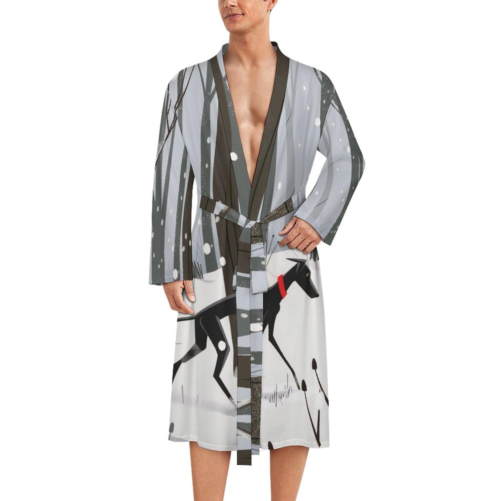 Fwjzdsp Unisex As Pic Greyhound Dog Snowy Bathrobe Spa Robe Robes Sleepwear Loungewear Lightweight