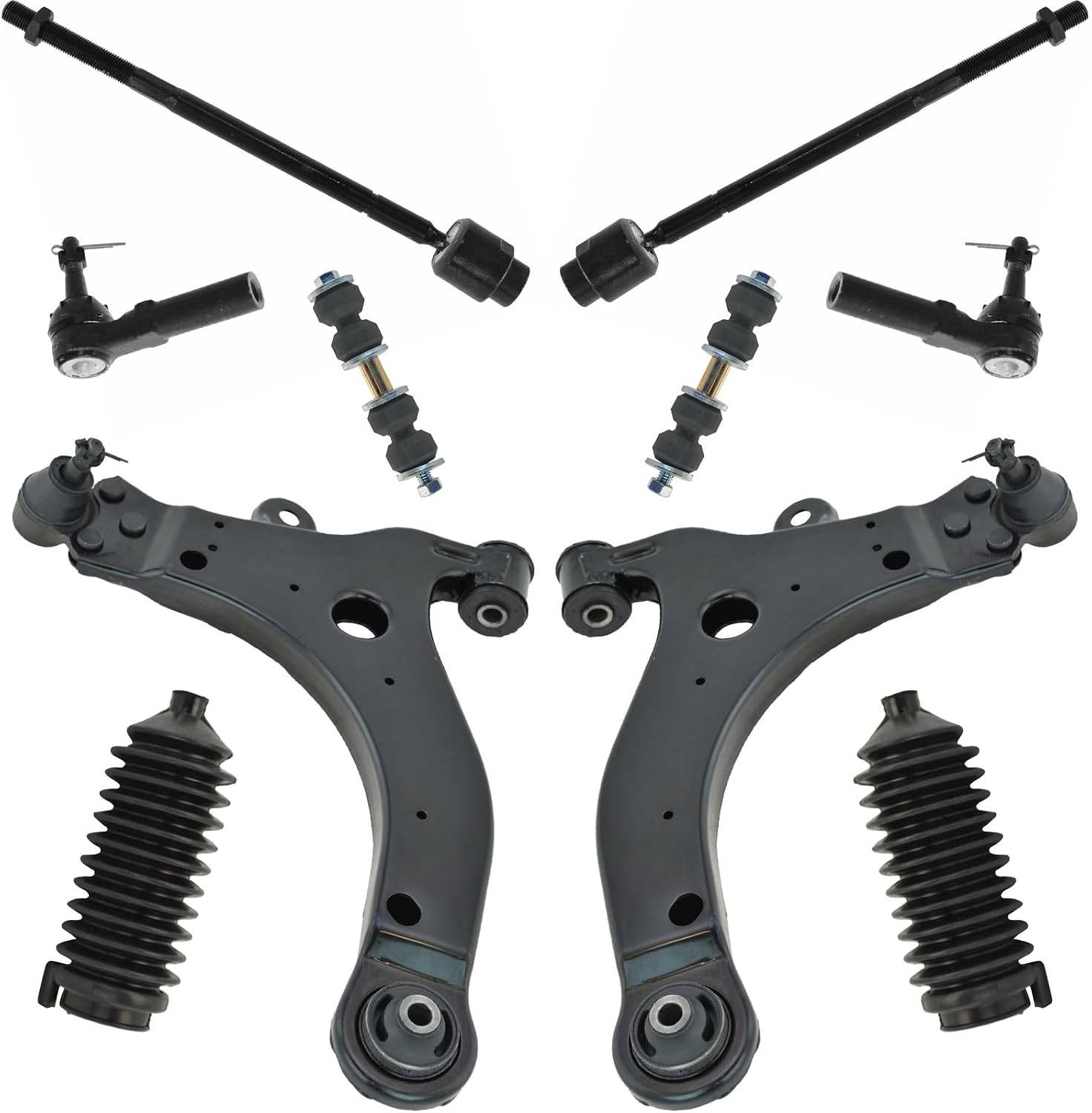 TRQ Front Steering & Suspension 10-Piece Kit (Front Lower Control Arms with Ball Joints Tie Rods Sway Bar Links Rack Bellows)
