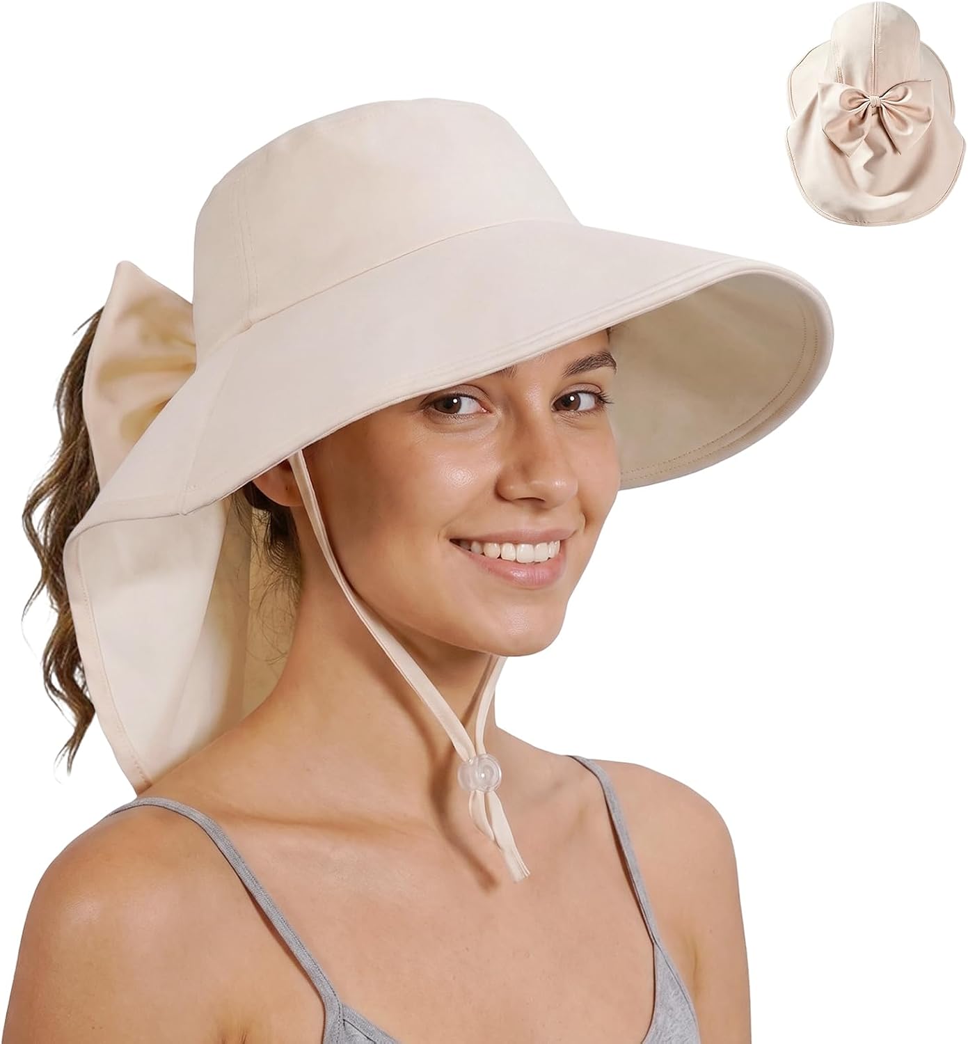 Womens Ponytail Hole Sun Hat with Neck Flap Outdoor UPF 50+