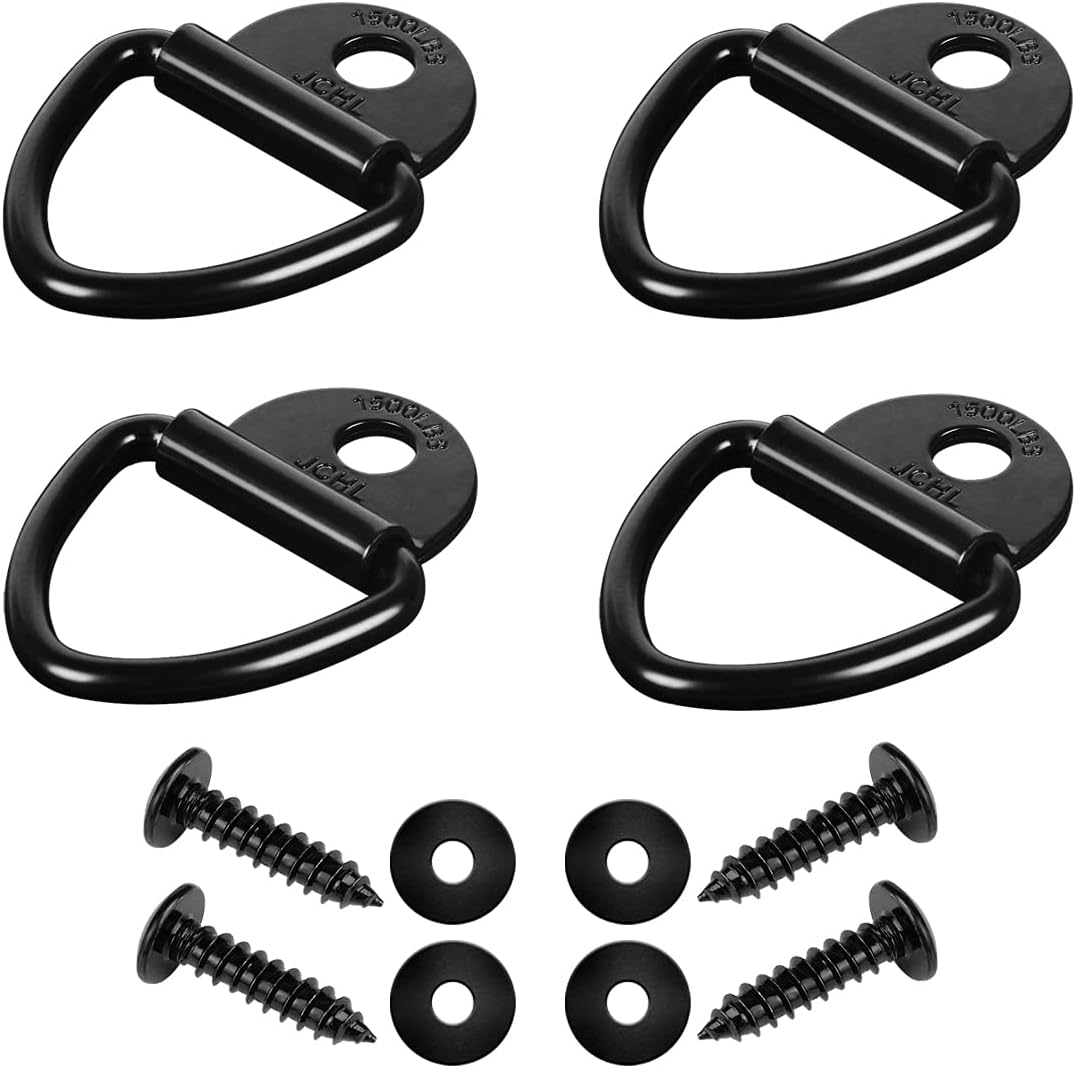 JCHL Cargo Tie-Down Anchors, 4PCS 2" Black Steel V-Ring Bolt On Trailer Cargo Rope Bolt on Surface Mounting Clip Truck Load Anchor Point Lashing Ring for Trailers Trucks Warehouses