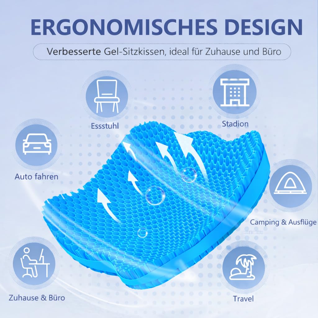 Cojín de gel para asiento de gel, ortopédico, ergonómico, para coxis y coxis