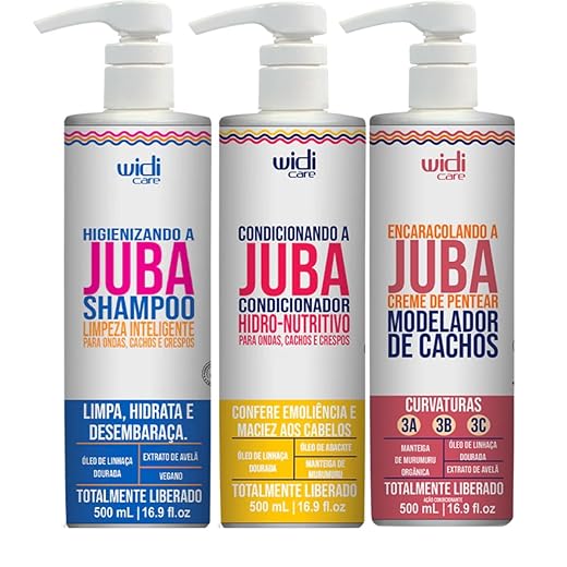 Kit Widi Care Juba – Shampoo Higienizando a Juba + Condicionador Hidro-Nutritivo + Creme de Pentear Encaracolando 500ml