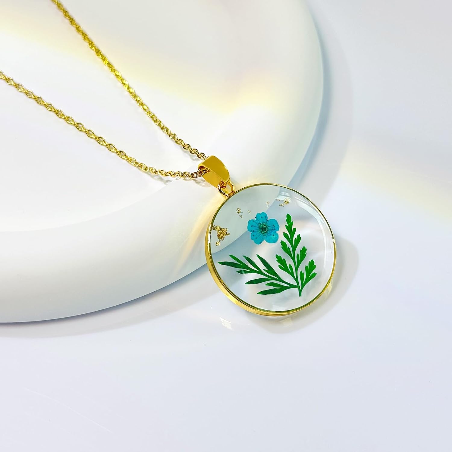 Birth Flower Necklaces For Women - 1-12 Month Necklace - Handmade Pressed Flower Necklace - Unique Holiday Gift - Gold 18" - Image 3