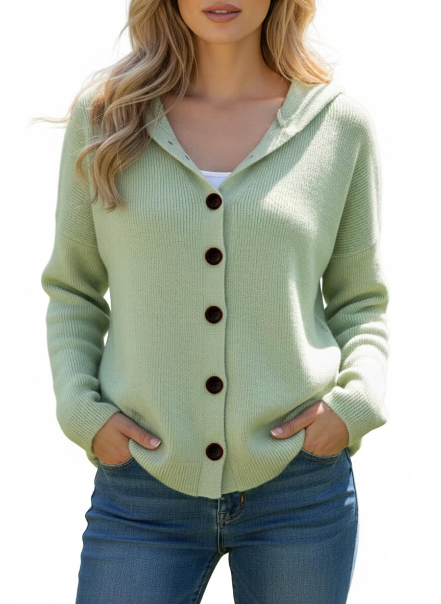 Akivide Womens Button Down Hooded Cardigan Sweaters Fall Winter Cozy Casual Oversized Knit Hoodies Coat Outfits