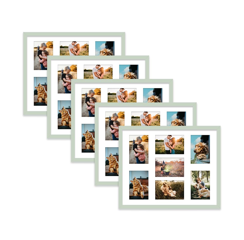 Mint Green Multi Photo Frame - Holds 7 x 6x4 Pictures, Family Collage Picture Frame for Wall Display, 20x16 Frame size, Set of 5