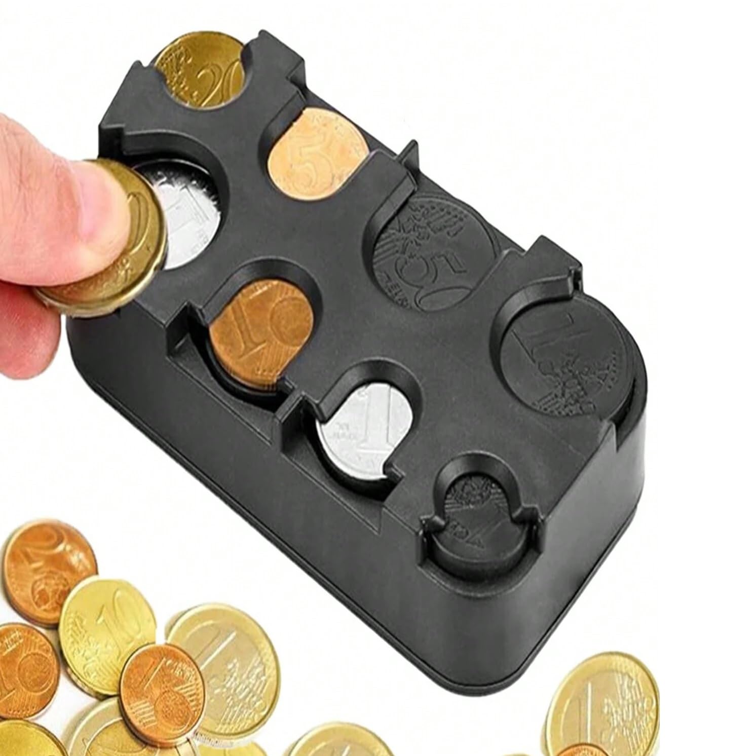 TECHZOCO Porta Monedas Euro, Estuche para Monedas, Dispensador, 8 Compartimentos, Plástico Negro