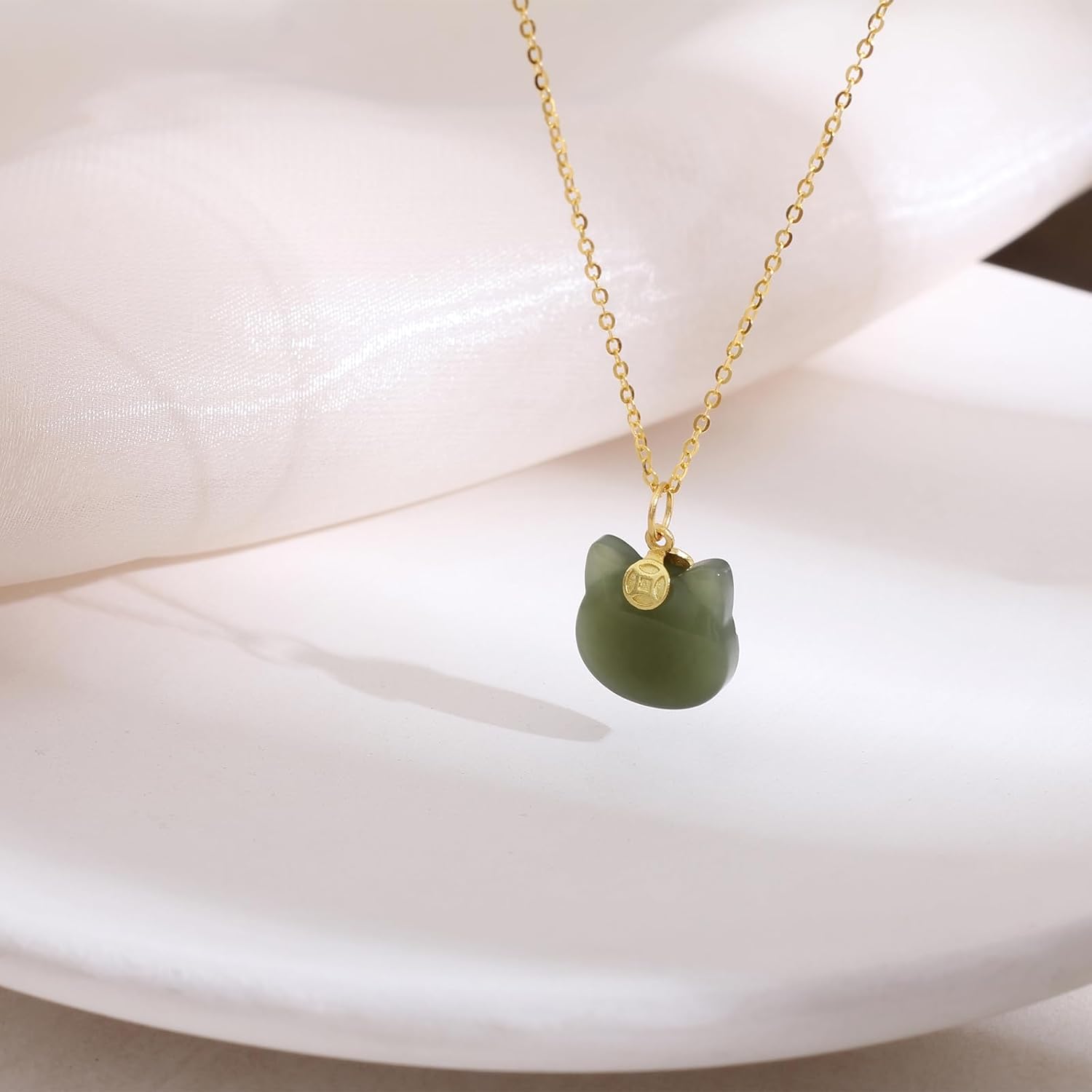 Green Natural Jade Necklace, Cat Shape Jade Pendant for Women, Jade Jewelry for Women Lucky Gifts for Girls Women (925 Sterling Silver with Gold Plated) - Image 8