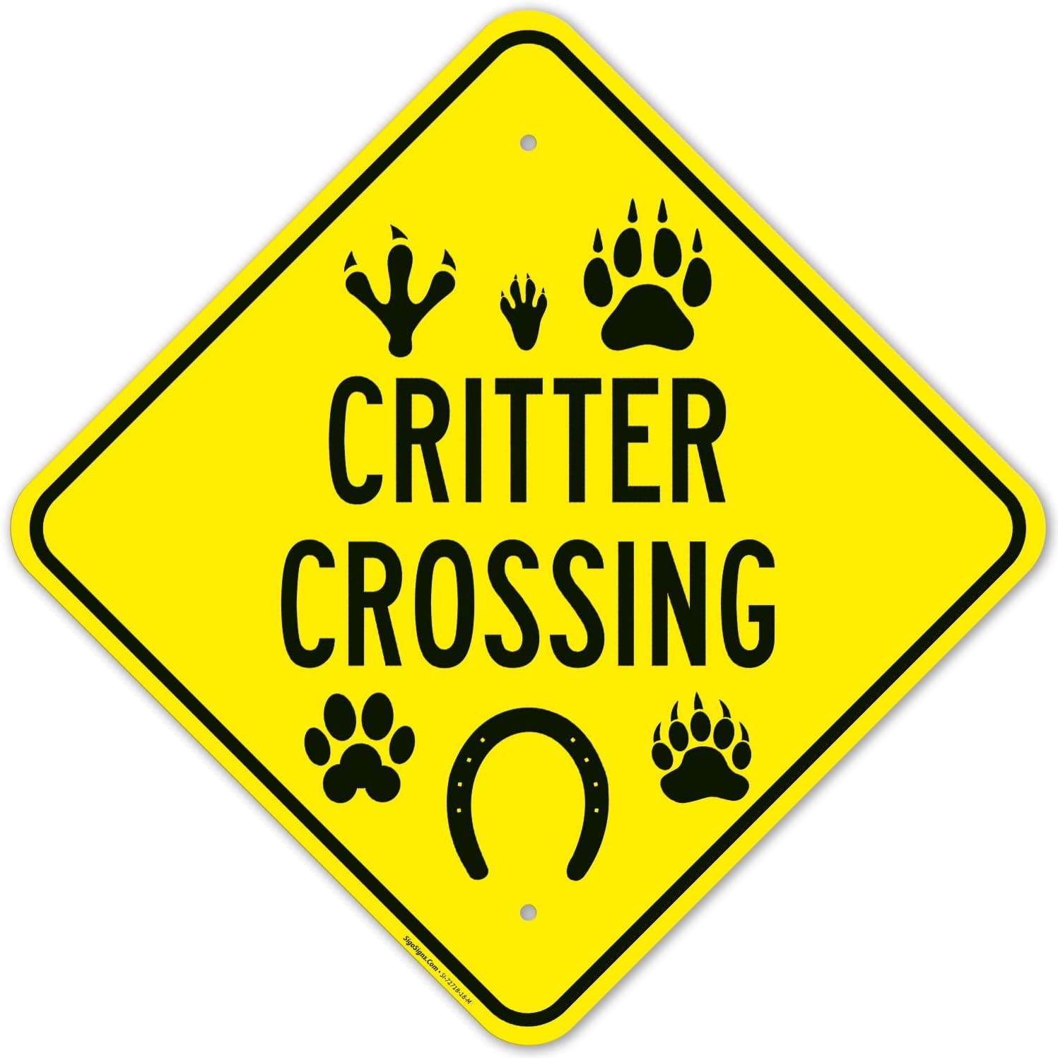 Critter Crossing with Paw Mark Graphic Sign, 18x18 Inches, Rust Free .063 Aluminum, Fade Resistant, Made in USA