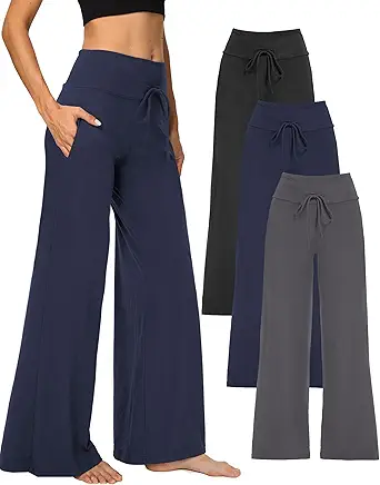 1/3 Pack Wide Leg Yoga Pants for Women, Comfy Lounge Pajama Sweatpants Loose Causal Palazzo with Pockets