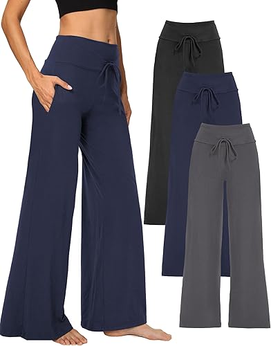 1/3 Pack Wide Leg Yoga Pants for Women, Comfy Lounge Pajama Sweatpants Loose Causal Palazzo with Pockets