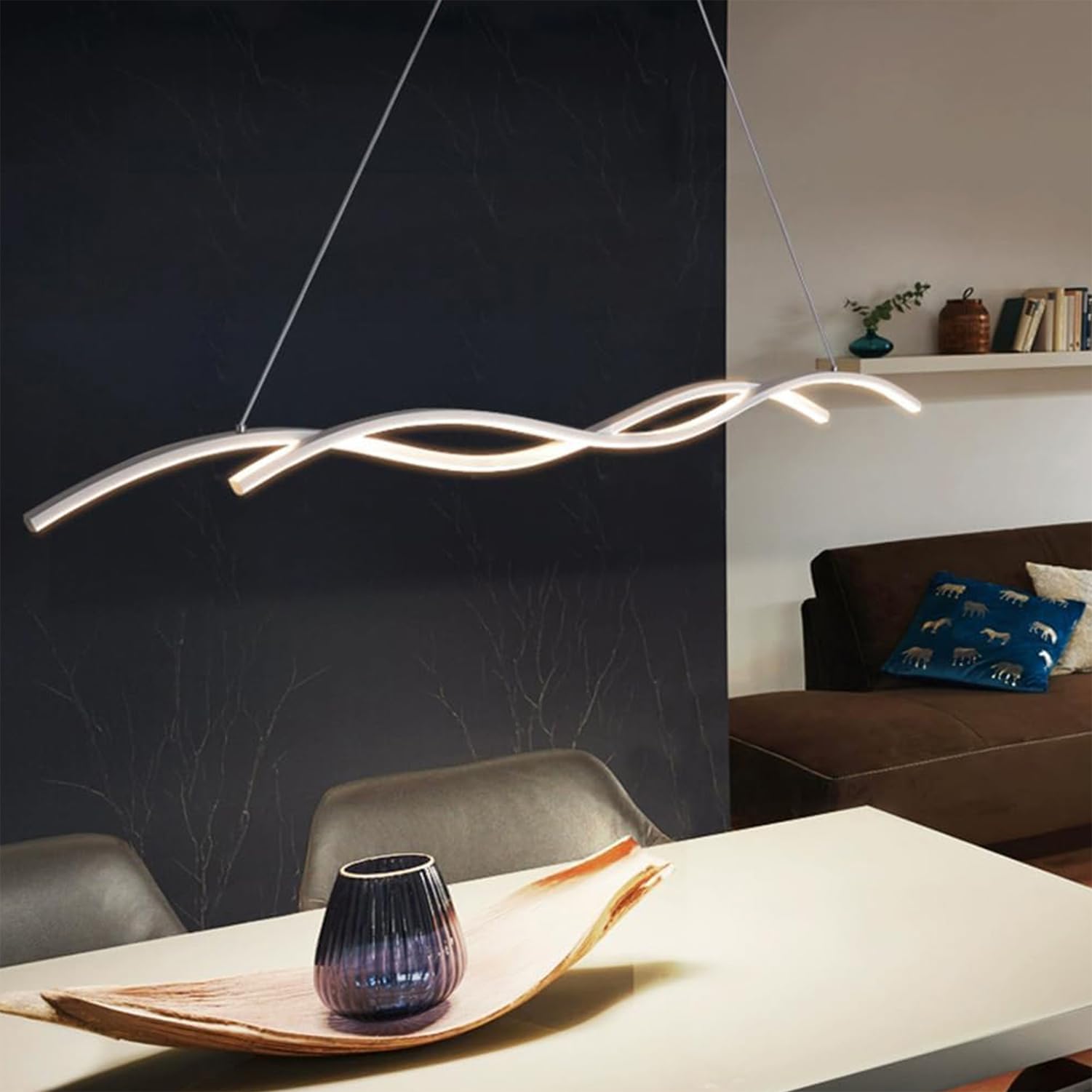Lampada a Sospensione LED Moderna per Isola Cucina e Tavolo da Pranzo, Dimmerabile 10%-100% con Telecomando, Regolabile in Altezza, Temperatura Colore 3000K-6000K (Bianco, 150cm)