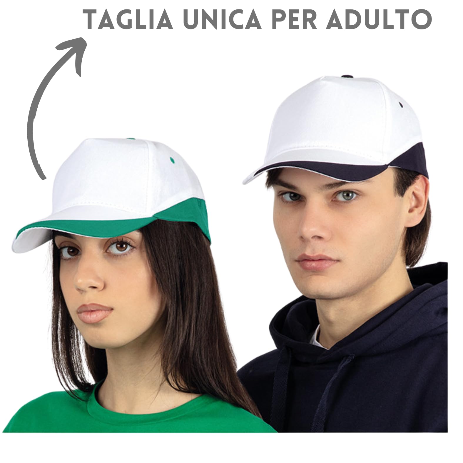 Stock da 10 Cappellini Personalizzati Bianchi con Logo Gadget Personalizzabili Promozionali con Stampa per Eventi, Gite, Fiere, Aziendali Berretti Pubblicitari da Uomo e Donna Stampati con Visiera