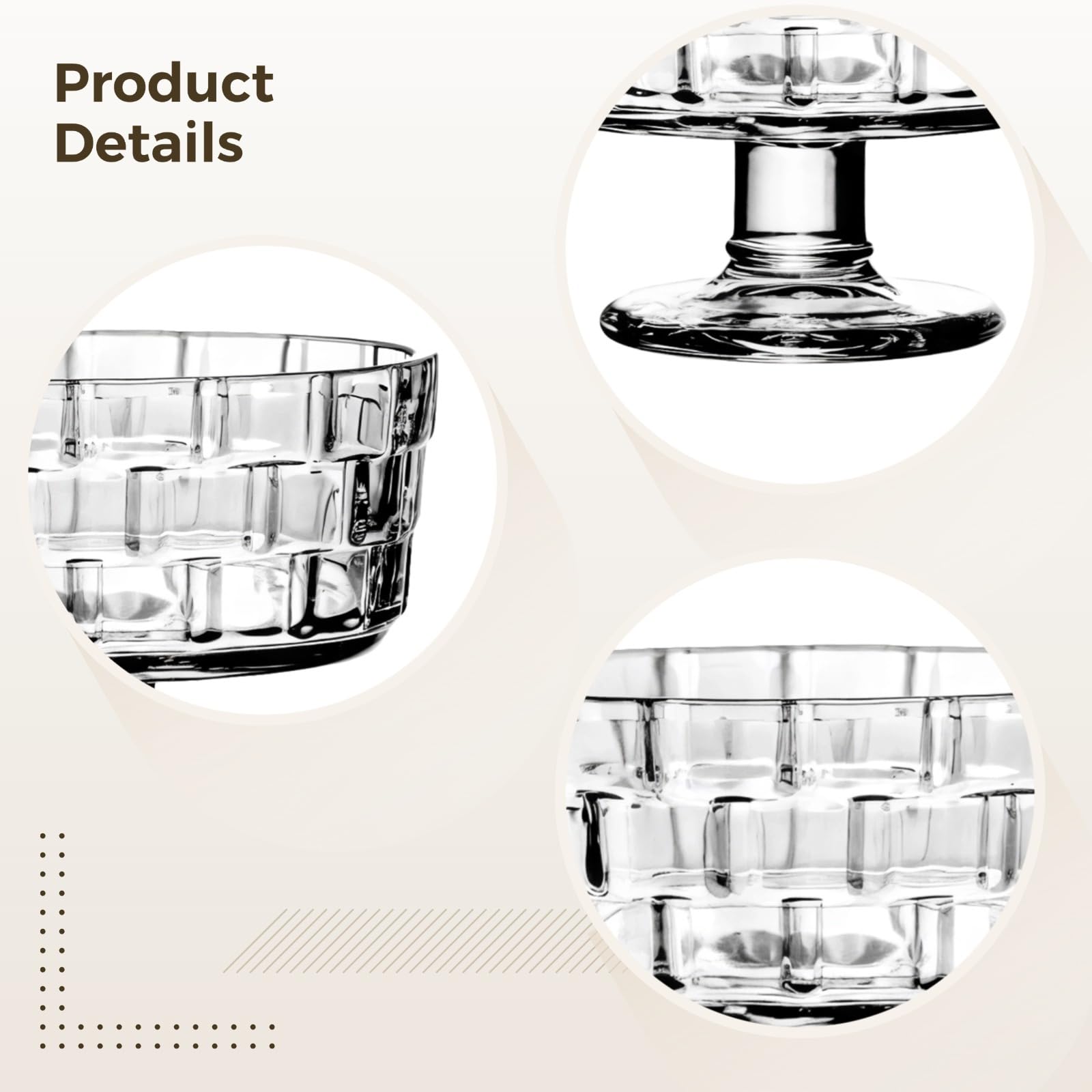 Mini-Dessertschalen aus Glas, quadratisches Muster, 188 ml, transparentes Glas für Parfait, Obst und Gelees, 6 Stück