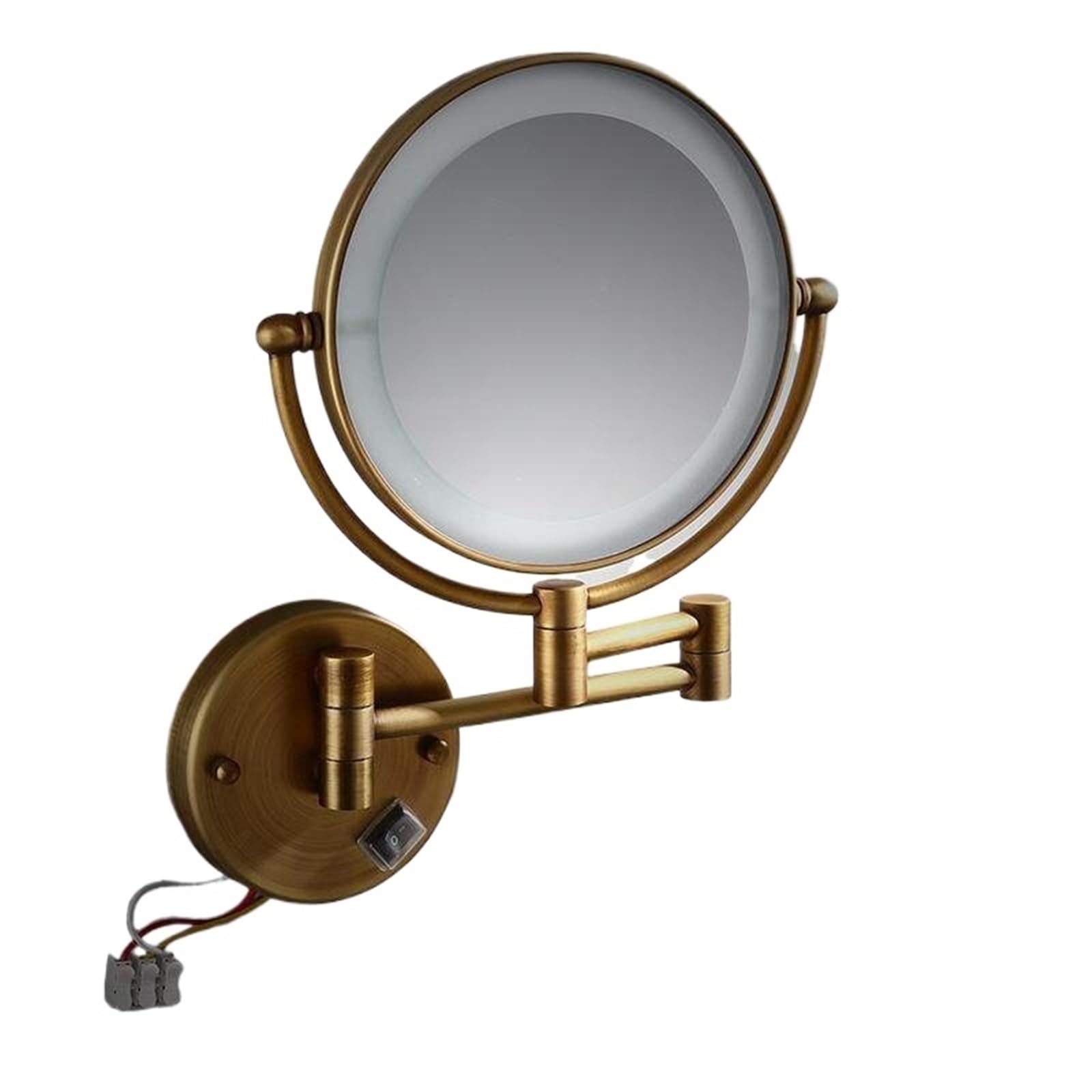 KTMBOHU Folding Lighted Makeup Mirror Double-sided Magnifying Bathroom Telescopic Mirror Wall-mounted Mirror(插电款仿古色)
