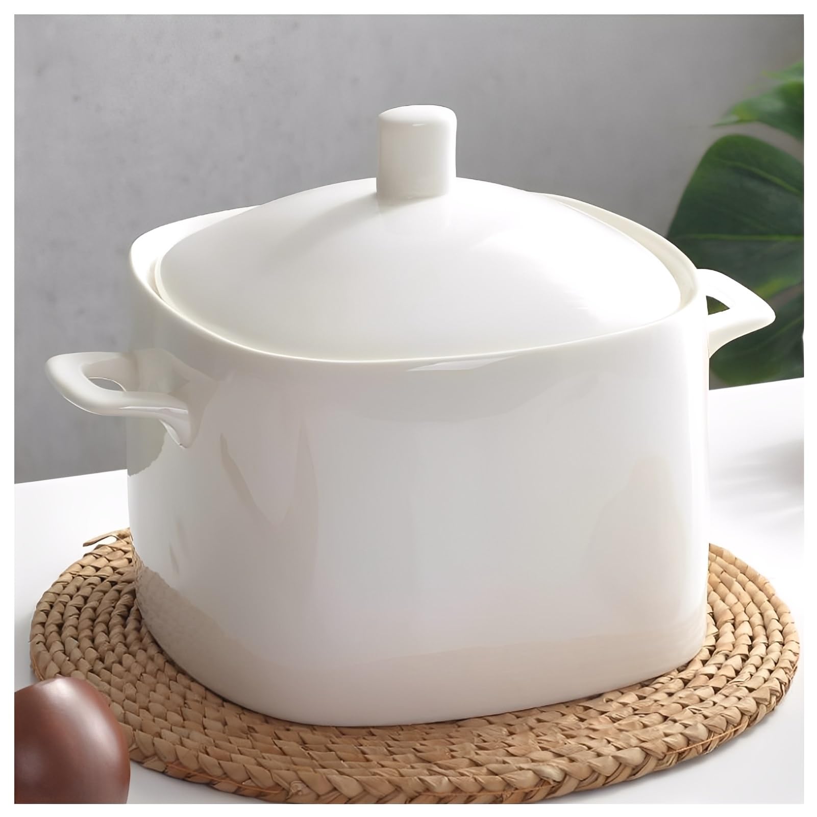 Elegancka ceramiczna miska do zupy z chochlą, okrągła miska do serwowania z podwójnym uchwytem, wszechstronne naczynie do zapiekania na płatki, gulasze, chili, zupę miso - dekoracyjna zastawa stołowa