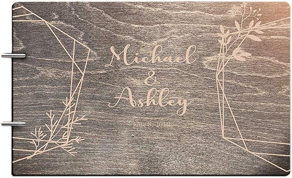 Personalized Handmade Mr Mrs Wedding Guest Book for Bride and Groom Wood Alternative Custom Engraved Newlywed Marriage Album Black Walnut