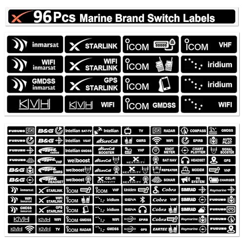 Littversions 96-Pack Marine Communication Brands Switch Labels Large Laminated Backlit Stickers for Yachts, Cruise Ships, & Sailboats – Self-Adhesive Waterproof Decals