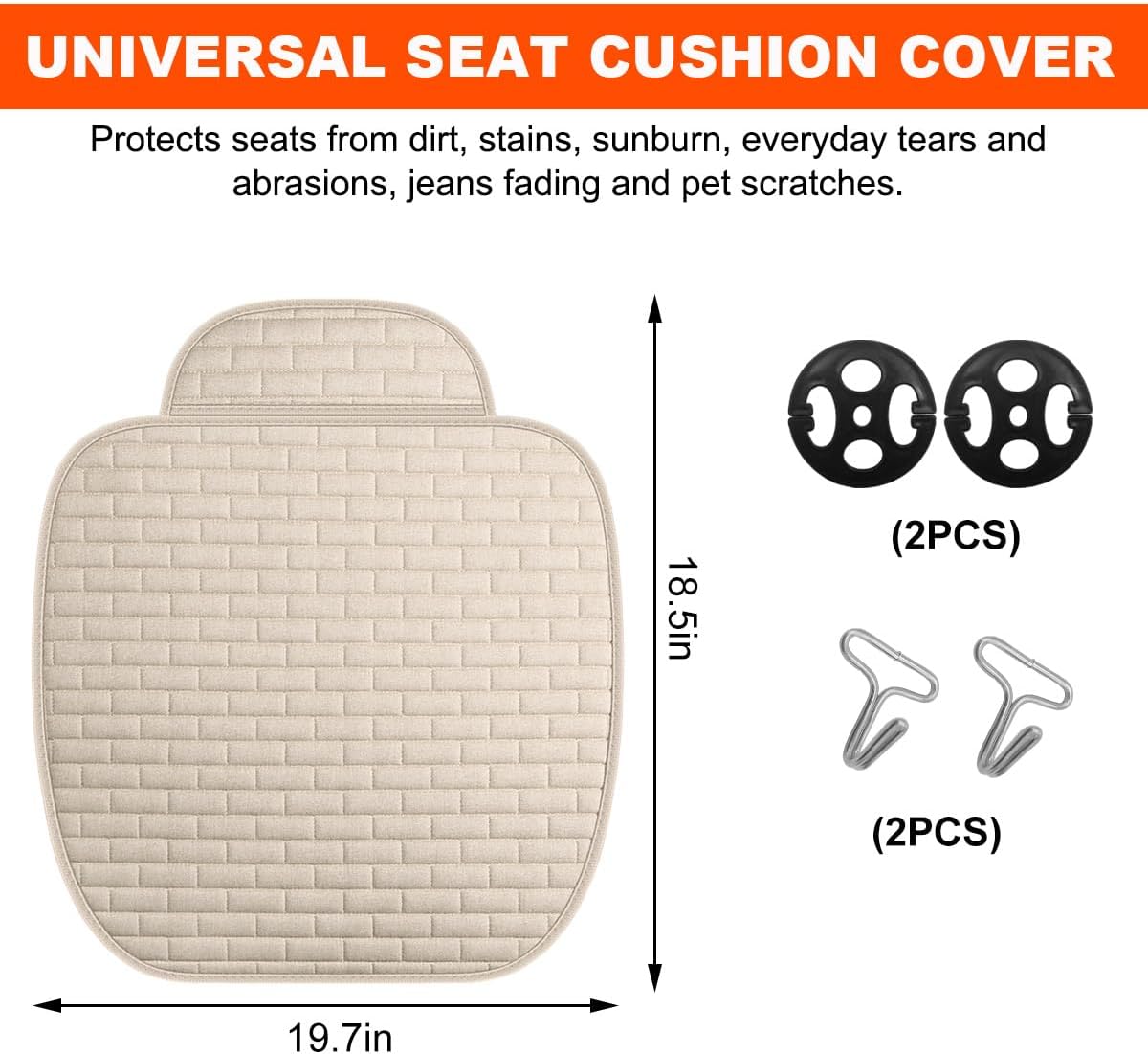 KVAEY Linen Back Car Seat Cover, Anti-Slip Long Bottom Rear Seat Cover Protector with Storage Pockets, Breathable Linen Rear Bench Seat Protector Cushion Pad for Most Vehicles (Beige, Front)