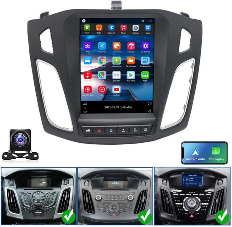 Android 13 Car Stereo Radio for Ford Focus 2012 2013 2014 2015 2016 2017 2018 with Wireless Carplay Android Auto, 9.7 inch HD Touchscreen Car Radio Receivers GPS WiFi DSP Backup Camera MIC[2GB+32GB]