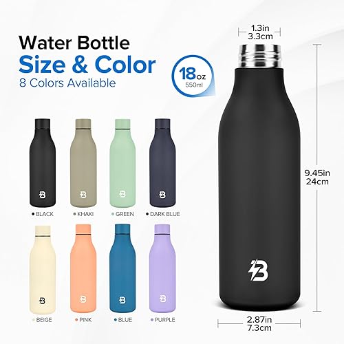 Miniatura 4 de Botella de agua de metal aislada, botella de agua de acero inoxidable de 18 onzas a prueba de fugas con tapa para hombres y mujeres (negro)