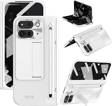 for Google Pixel 9 Pro Fold Case with Pen Holder & Stylus, Slim Phone Case with Kickstand Hinge Protection Screen Protector All-Inclusive Protective Cover for Google Pixel 9 Pro White