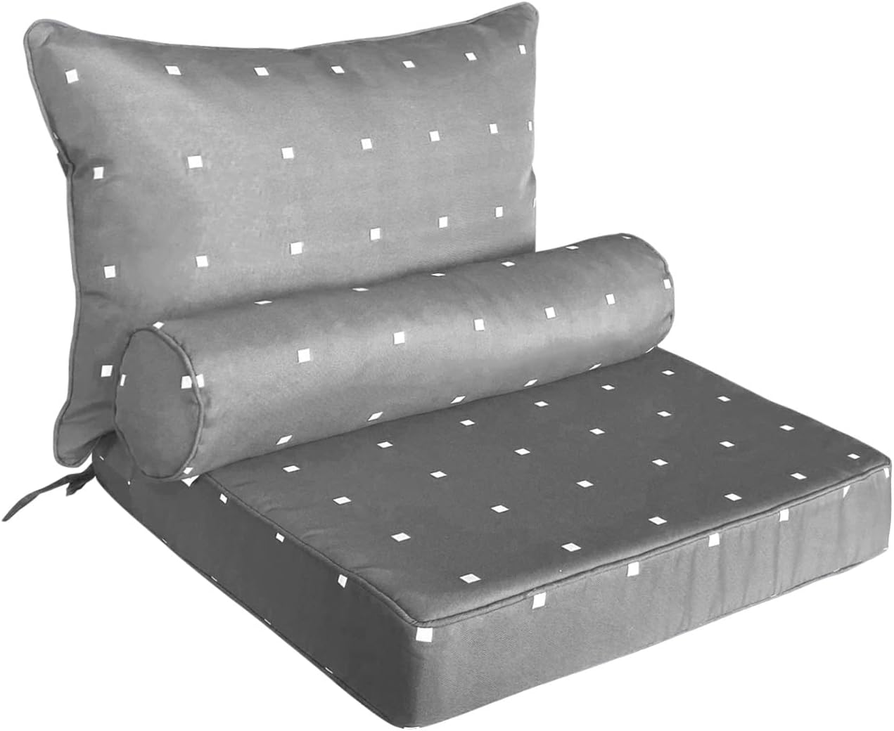 Outdoor Waterproof Decorative Deep Seat Cushions Set for Patio Furniture, Fade Resistant Patio Garden Lumbar Cushions with Inserts Bolster Pillows for Couch Bed Sofa, Polka Dot Grey