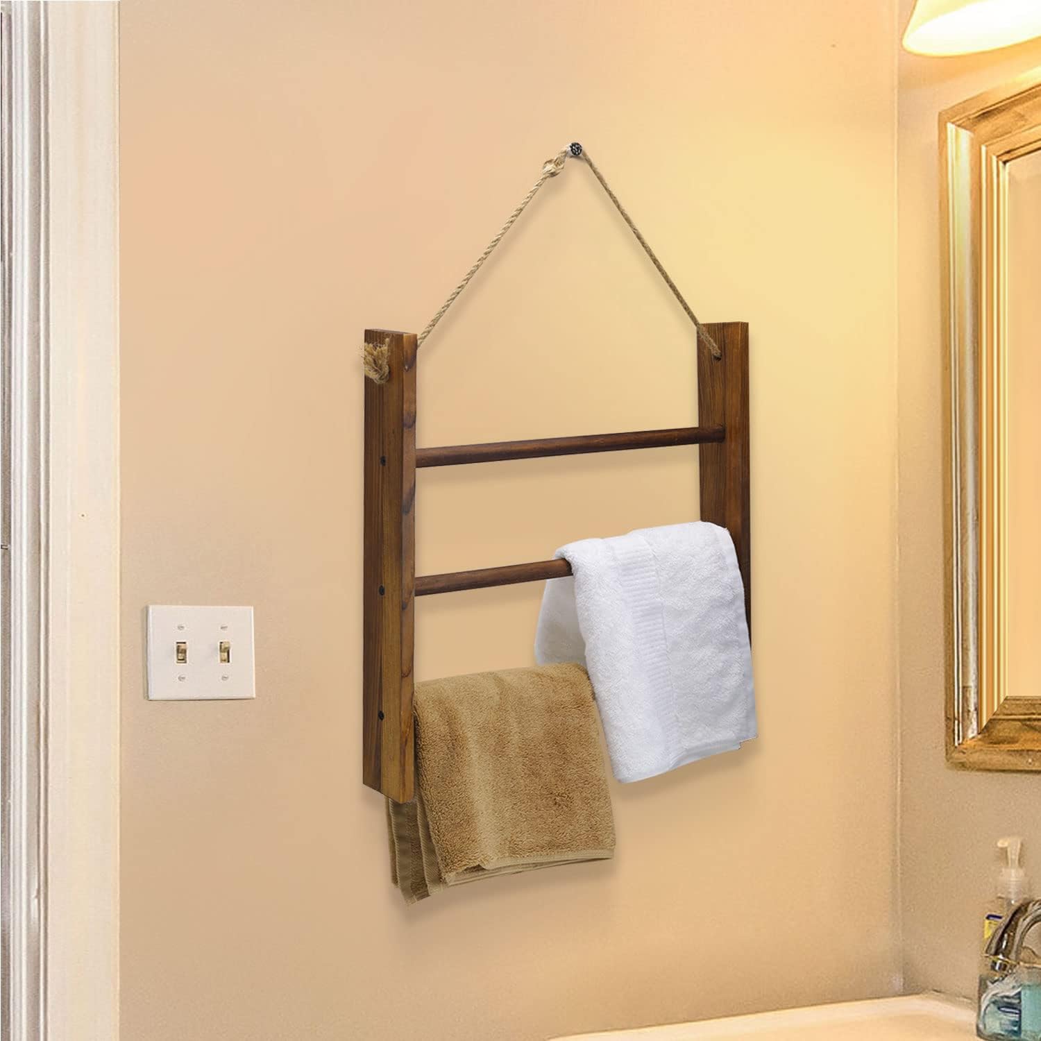 Drak Brown Towel Ladder - Rustic Decorative Blanket Rack for Bathroom & Living Room, Hanging Hand Towel Rack