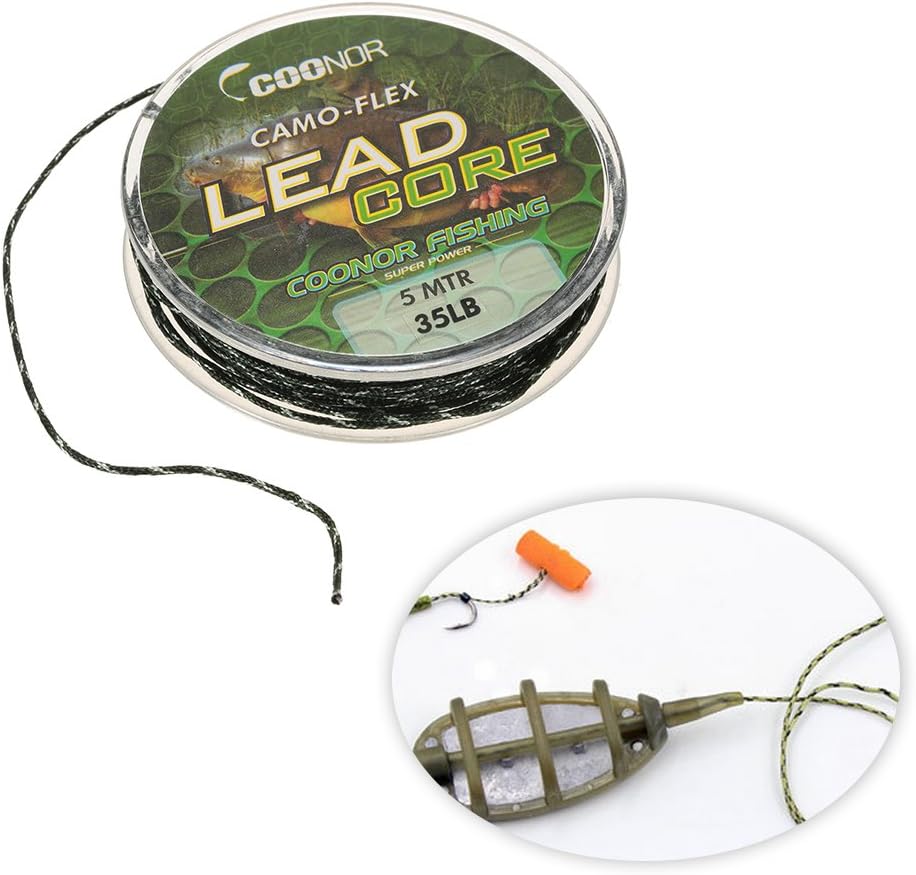 Lixada 45lb 5m Lead Core Spools Braided Camouflage Carp Fishing Line Hair Rigs Lead Core (Green, 35lbs) : Sports & Outdoors