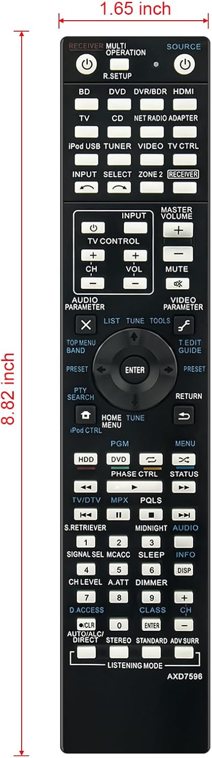 Dimensions of VINABTY AXD7596 remote control