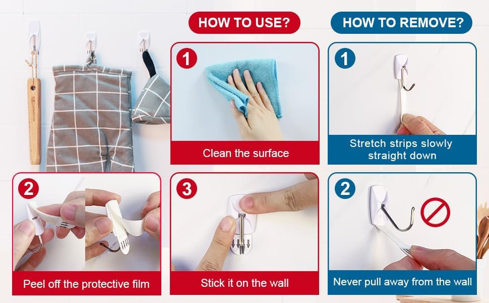 Miniatura 7 de Ganchos de alambre para pared medianos, 16 ganchos, ganchos de pared resistentes con 16 tiras, ganchos adhesivos sin daños para llavero, abrigo,