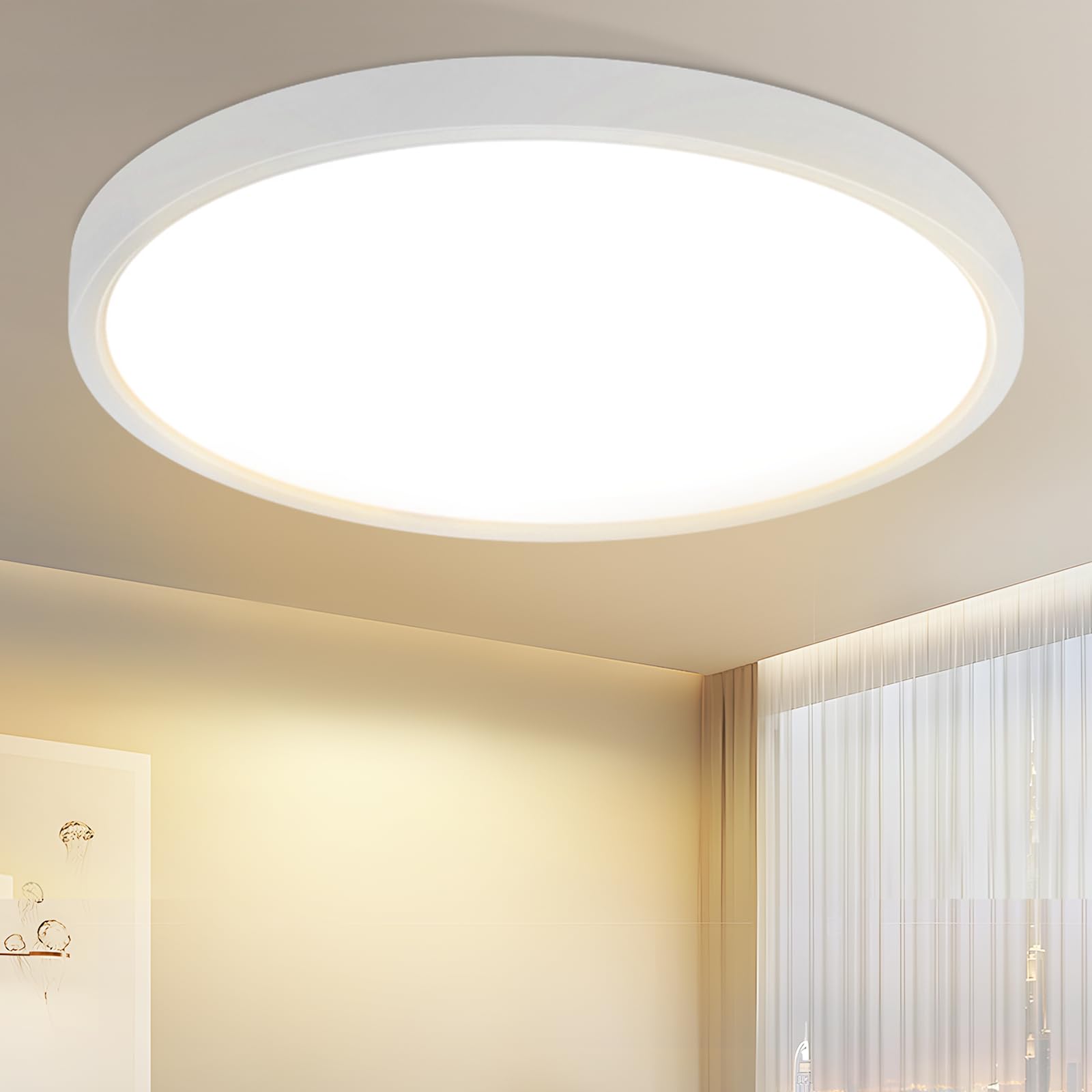 Laittiin Deckenlampe LED Deckenleuchte Flach - 23CM Rund Badezimmerlampe 18W Weiß Schlafzimmerlampe 3000K Warmweiß Modern Deckenlampen IP44 Wasserfest Badlampe Decke für Bad Schlafzimmer Küche Flur