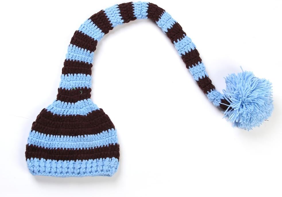 AccessoryStation® Fashion Unisex New-born Boy Girl Cute Colourful Stripes Crochet Knitted Photography Baby Hat with Long Braid(Pink&Green&Red&Blue)