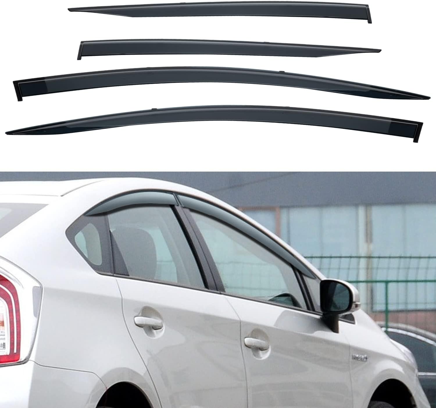 4pcs JDM Vent Window Visors Compatible with 2016-2022 Prius Prime/Prius AWD-e, Smoke, Outside Mount Style Sun Rain Guard