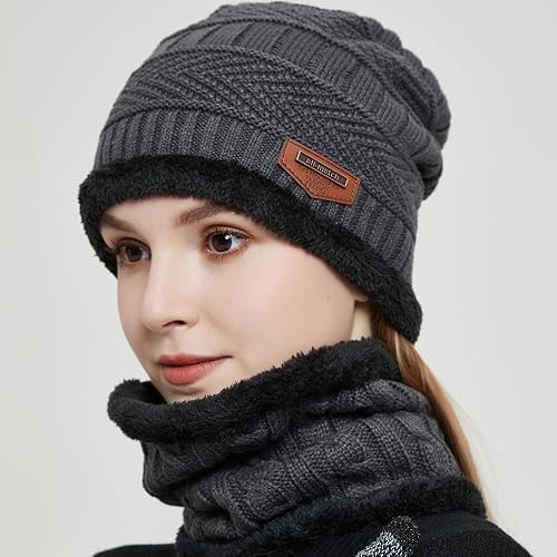 Miniatura 7 de MAYLISACC Gorro de punto de invierno, bufanda y guantes para pantalla táctil, juego de 3 piezas con forro polar para hombres y mujeres