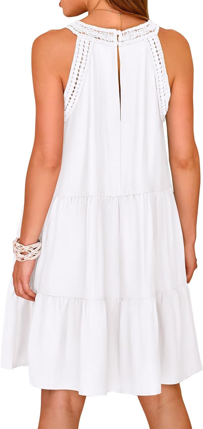 KIRUNDO Women Summer Halter Sundress 2026 Spring Casual Sleeveless Boho A Line Mini Beach Vacation Dress Cruise Resort Wear