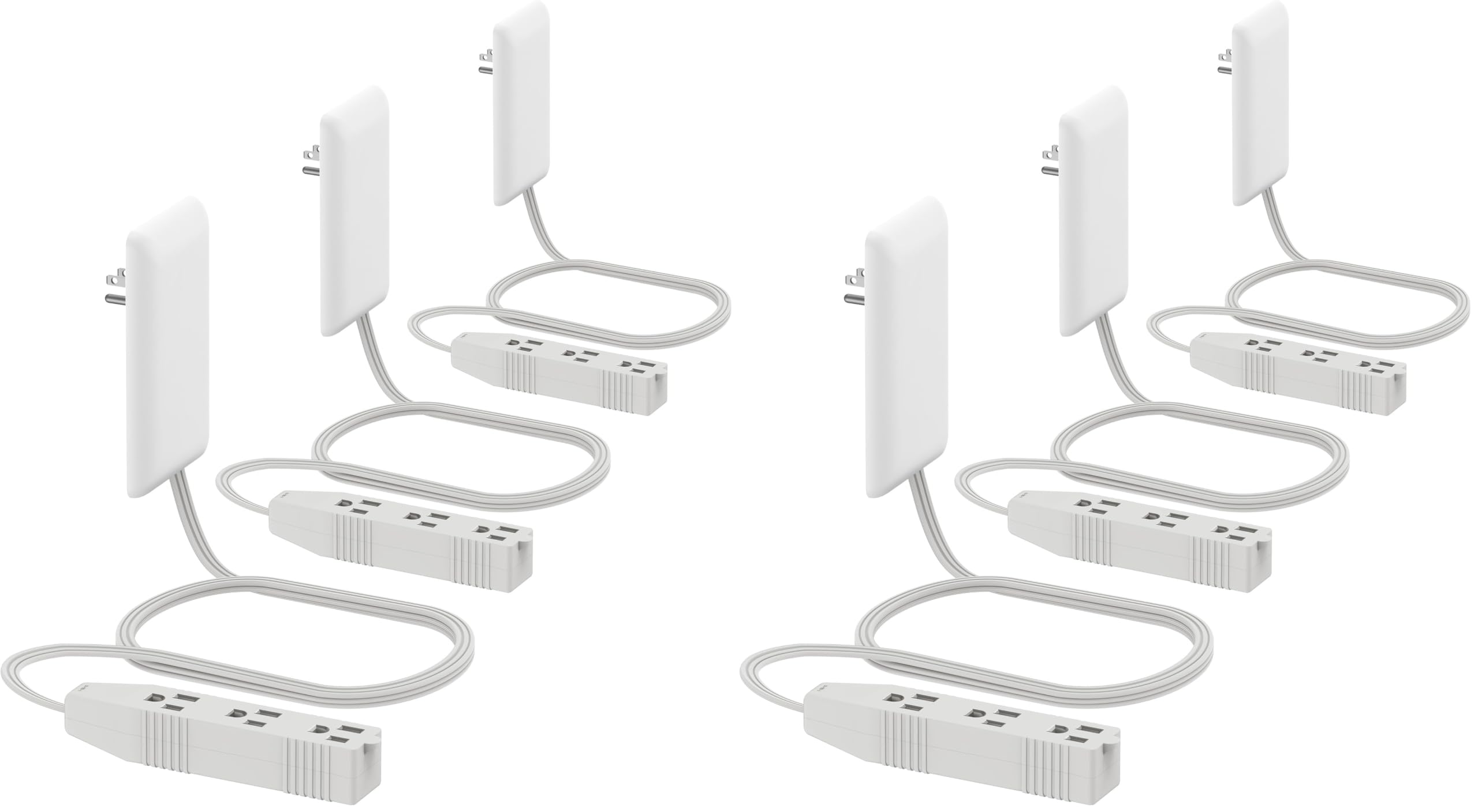 LIDER Flat-Face Outlet Extender with 3 Receptacles, Ultra-Thin Wall Plate Plug with Cord Extender and 3-Outlet Power Strip, 3ft Cord, LWE3-315-W3P, 1625W, ETL Listed, Matte White, 6-Pack