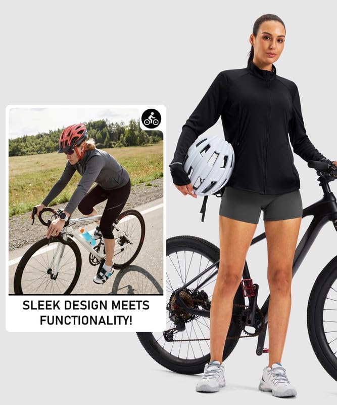 Bikewa Women's UPF 50+ Bike Shirts Lightweight Full Zip Long Sleeve Biking Jackets UV Sun Protection Quick Dry Cycling Jersey
